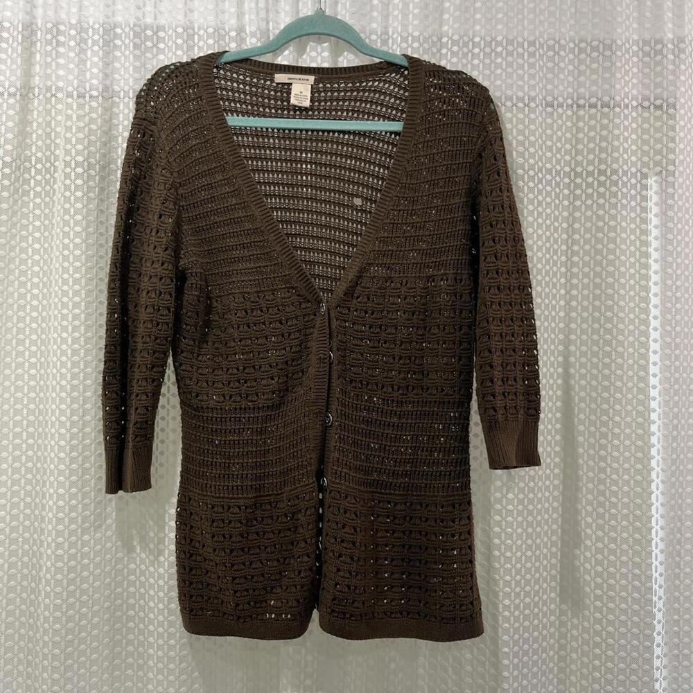 DKNY Jeans Long Sleeve Brown Cardigan